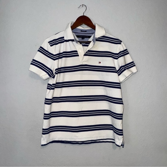 Men's Tommy Hilfiger Polo with Navy and White Stripes - Picture 2 of 8